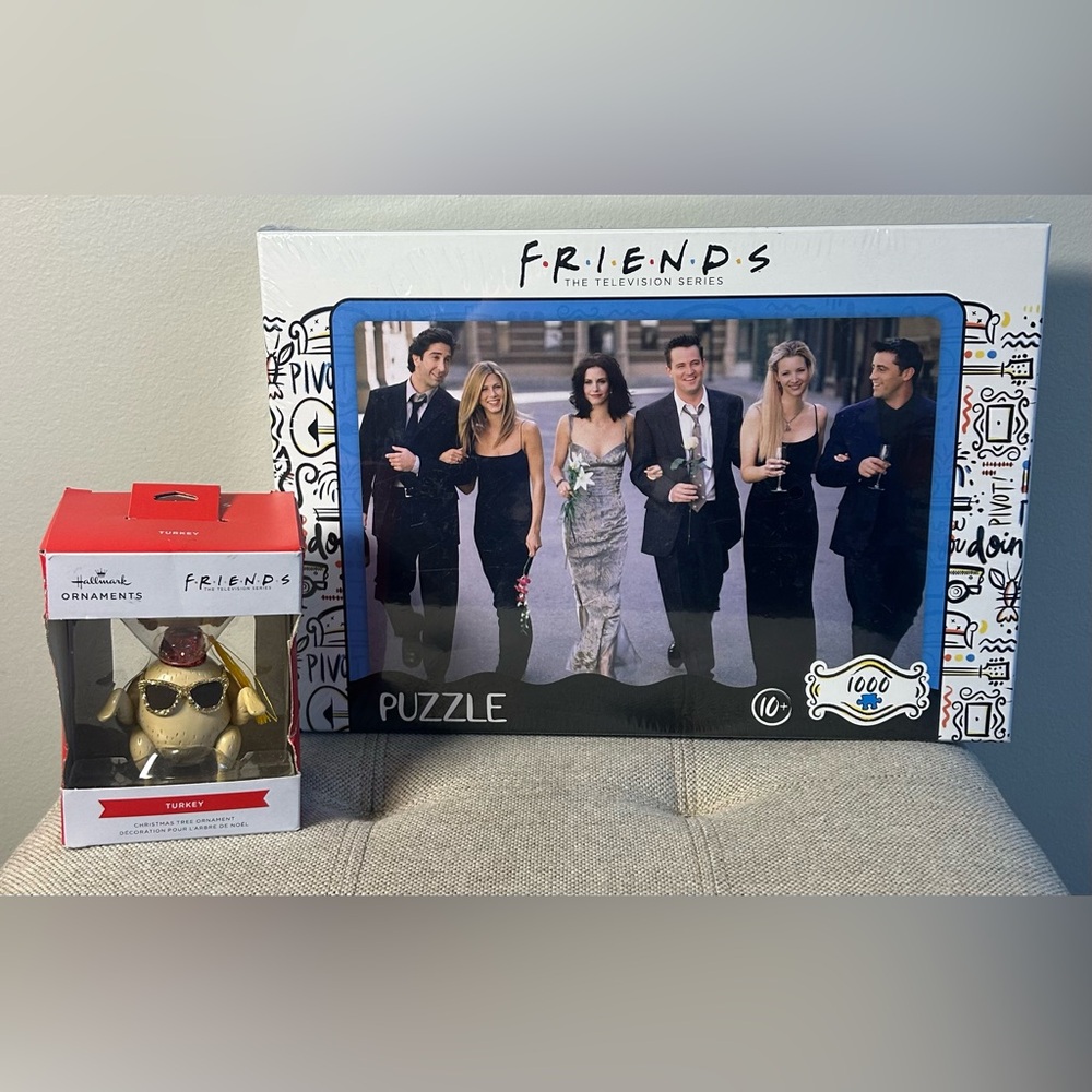 Friends 1000 Piece Puzzle With Poster & Hallmark Christmas Turkey Ornament New